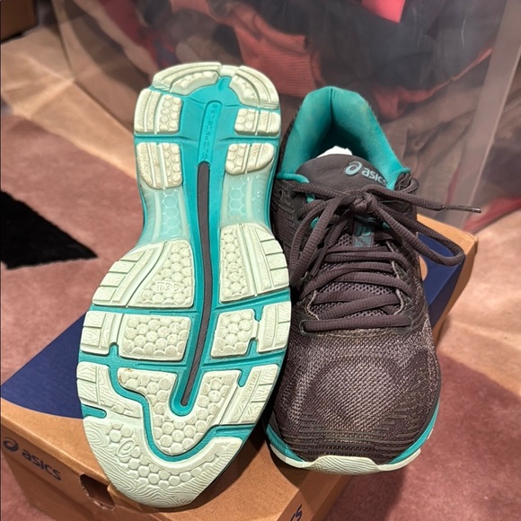 Asics Gray and Green Athletic Shoes with Mesh Upper - Picture 2 of 5